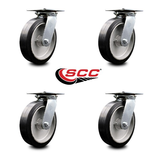 8 Inch Heavy Duty Rubber on Aluminum Caster Set with Ball Bearings SCC, 4PK